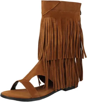 DINTAHA Fringe Gladiator Sandals Womens Flat Sandals Summer Ankle Boots