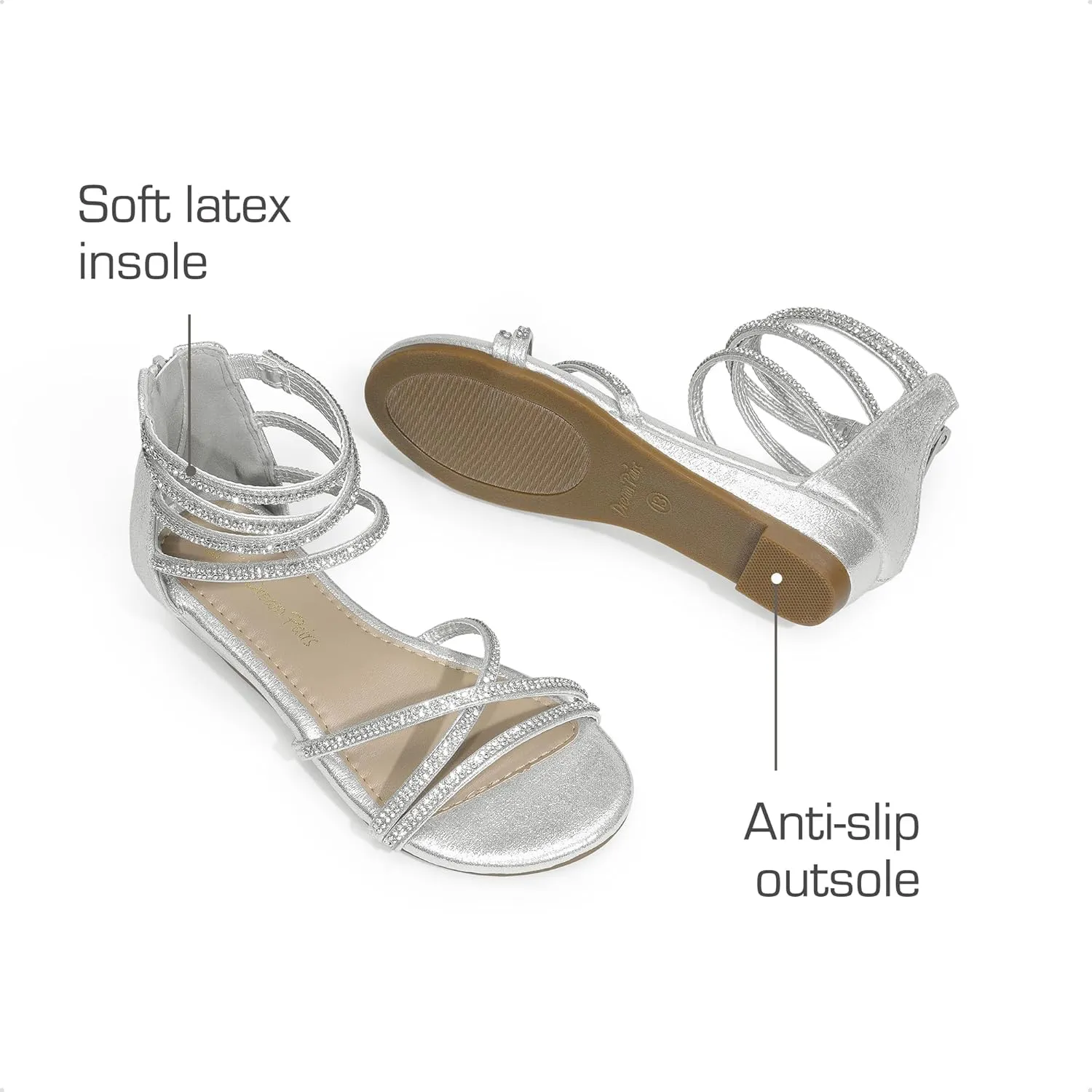 DREAM PAIRS Girls Ankle Strap Flat Sandals Summer Dressy Strappy Gladiator Rhinestones Platform Low Heels Shoes