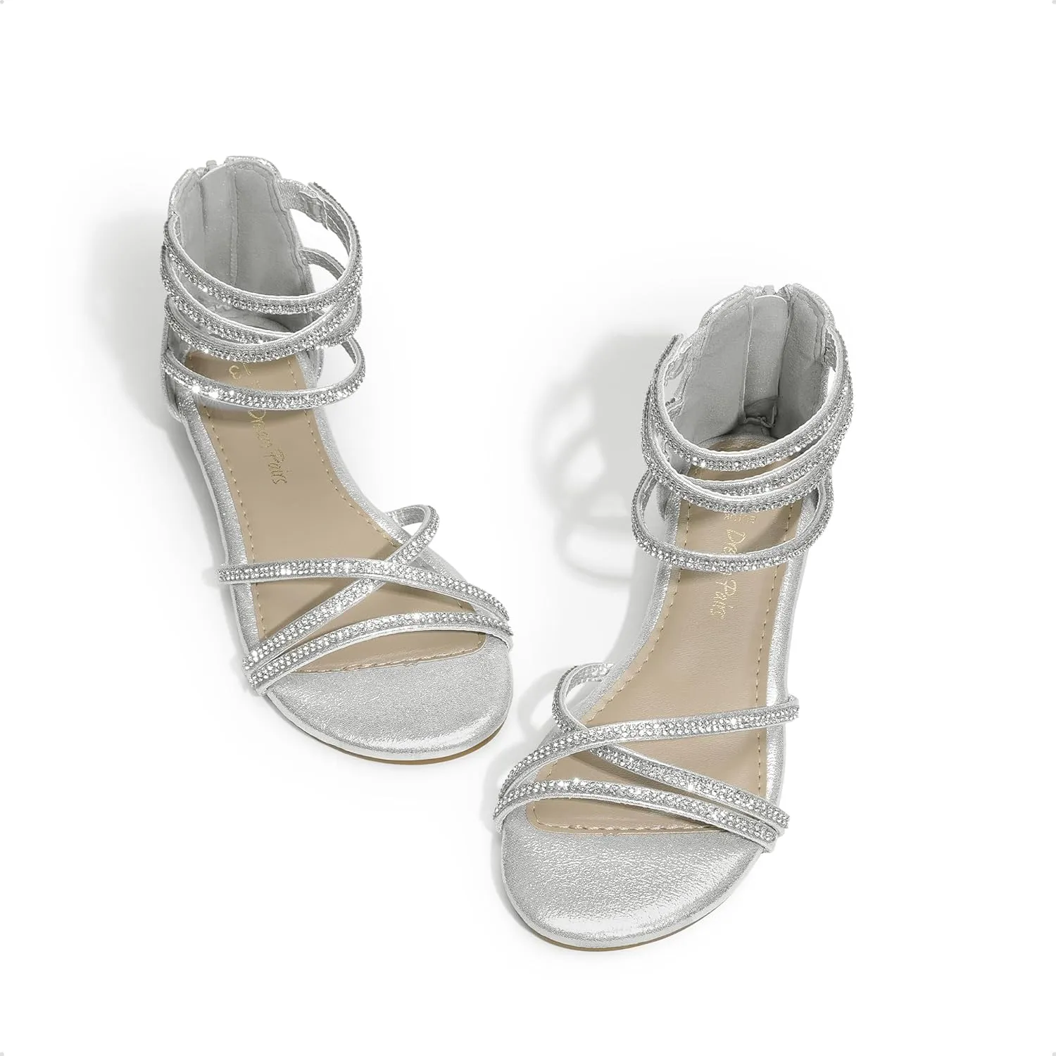 DREAM PAIRS Girls Ankle Strap Flat Sandals Summer Dressy Strappy Gladiator Rhinestones Platform Low Heels Shoes