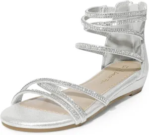 DREAM PAIRS Girls Ankle Strap Flat Sandals Summer Dressy Strappy Gladiator Rhinestones Platform Low Heels Shoes