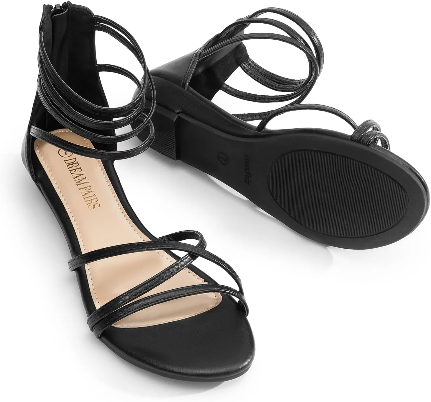DREAM PAIRS Women's Ankle Strap Flat Sandals Summer Dressy Strappy Gladiator Rhinestones Sandals