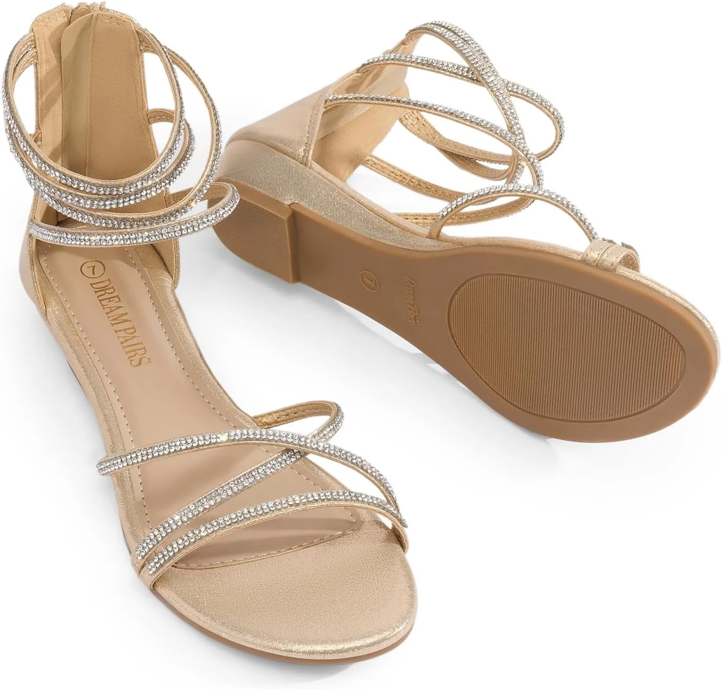 DREAM PAIRS Women's Ankle Strap Flat Sandals Summer Dressy Strappy Gladiator Rhinestones Sandals