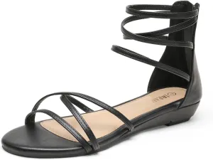 DREAM PAIRS Women's Ankle Strap Flat Sandals Summer Dressy Strappy Gladiator Rhinestones Sandals