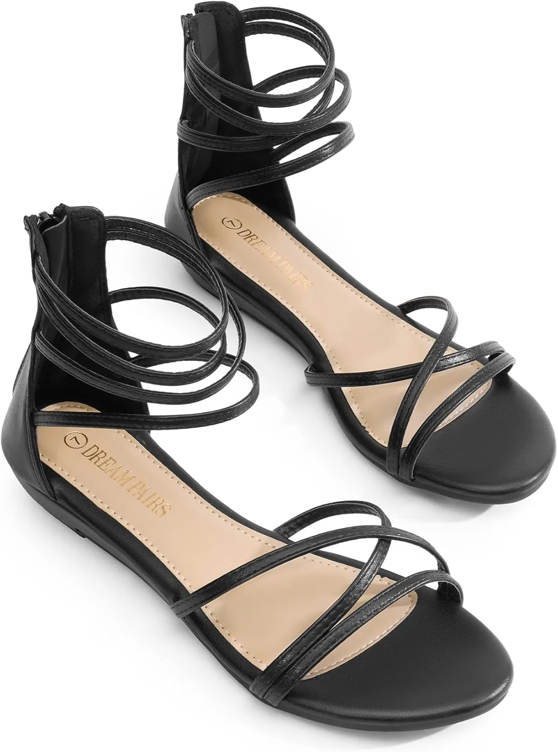 DREAM PAIRS Women's Ankle Strap Flat Sandals Summer Dressy Strappy Gladiator Rhinestones Sandals