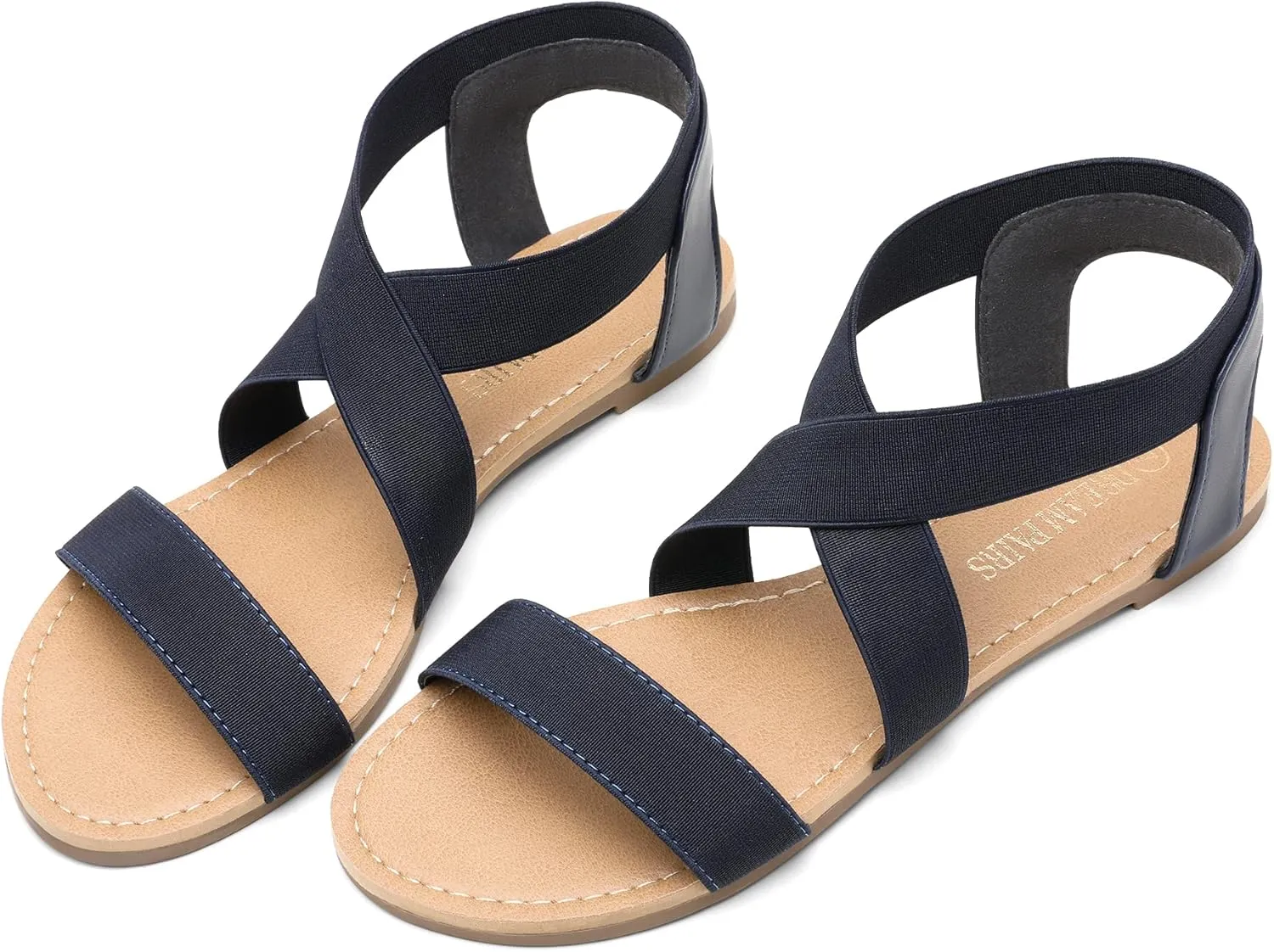 DREAM PAIRS Women's Elastic Ankle Strap Flat Sandals Summer Dressy Shoes Cute Strappy Gladiator Sandals