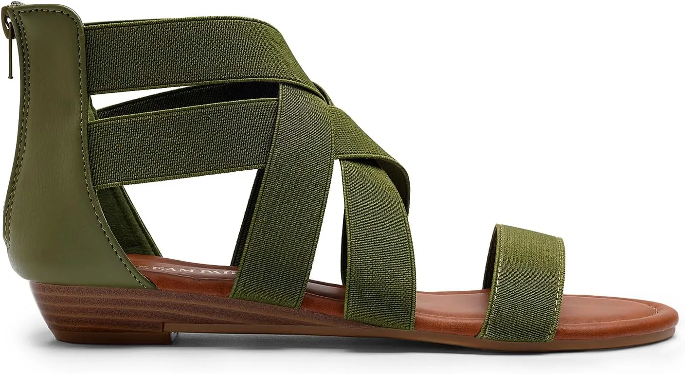 DREAM PAIRS Women's Elastic Ankle Strap Low Wedges Sandals