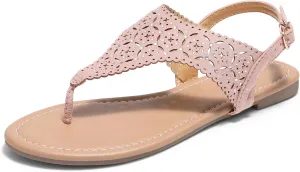 DREAM PAIRS Women's Rhinestone Casual Wear Cute Gladiator Flat Sandals Beach Dressy T-Strap Thong Sandals
