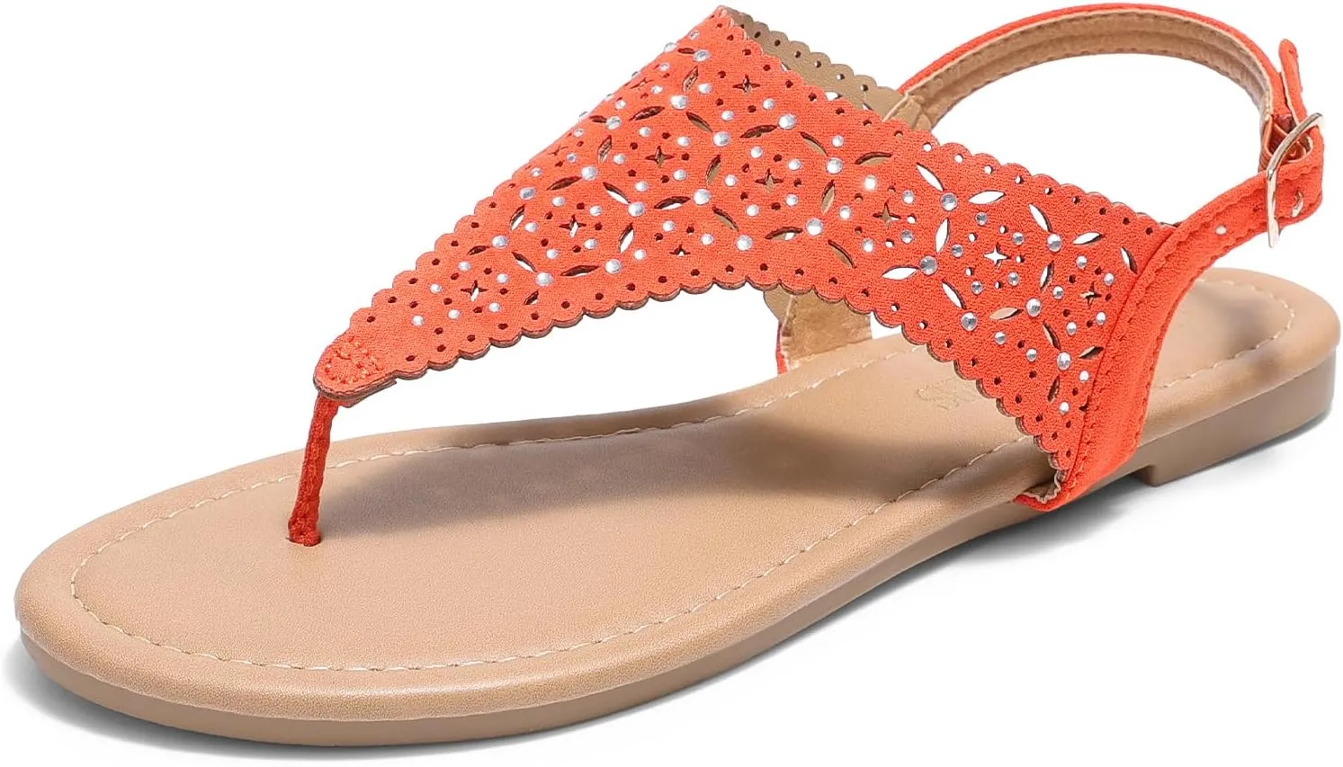 DREAM PAIRS Women's Rhinestone Casual Wear Cute Gladiator Flat Sandals Beach Dressy T-Strap Thong Sandals
