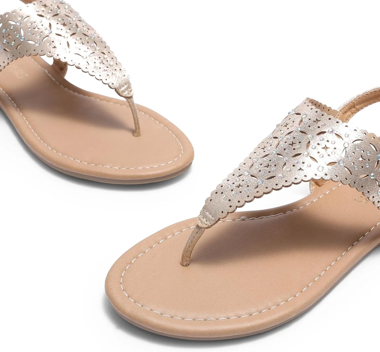 DREAM PAIRS Women's Rhinestone Casual Wear Cute Gladiator Flat Sandals Beach Dressy T-Strap Thong Sandals