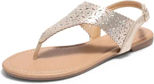 DREAM PAIRS Women's Rhinestone Casual Wear Cute Gladiator Flat Sandals Beach Dressy T-Strap Thong Sandals