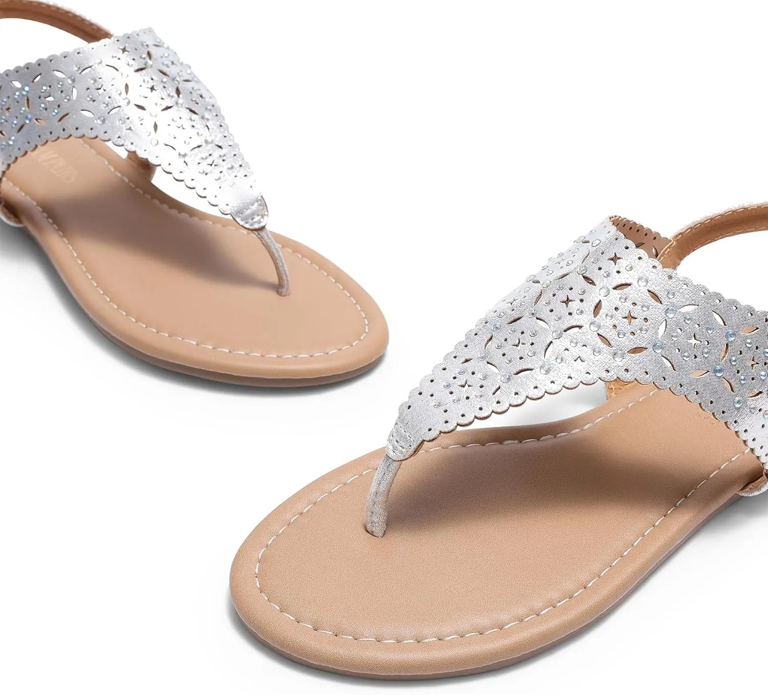 DREAM PAIRS Women's Rhinestone Casual Wear Cute Gladiator Flat Sandals Beach Dressy T-Strap Thong Sandals