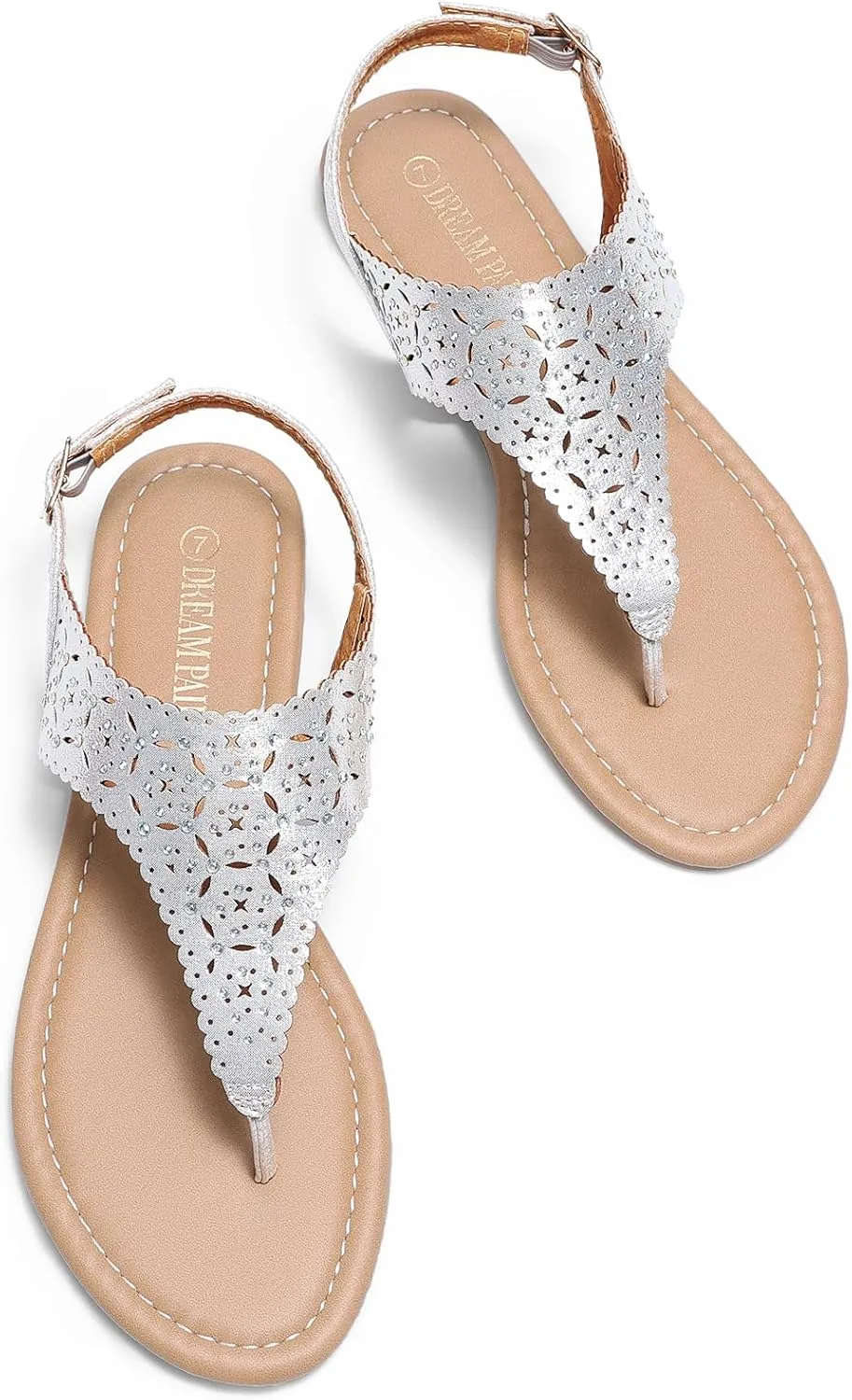 DREAM PAIRS Women's Rhinestone Casual Wear Cute Gladiator Flat Sandals Beach Dressy T-Strap Thong Sandals