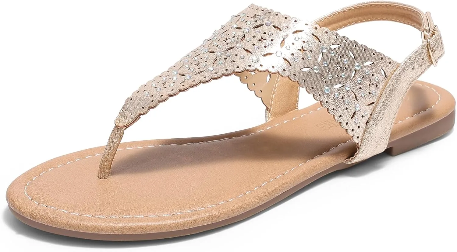 DREAM PAIRS Women's Rhinestone Casual Wear Cute Gladiator Flat Sandals Beach Dressy T-Strap Thong Sandals