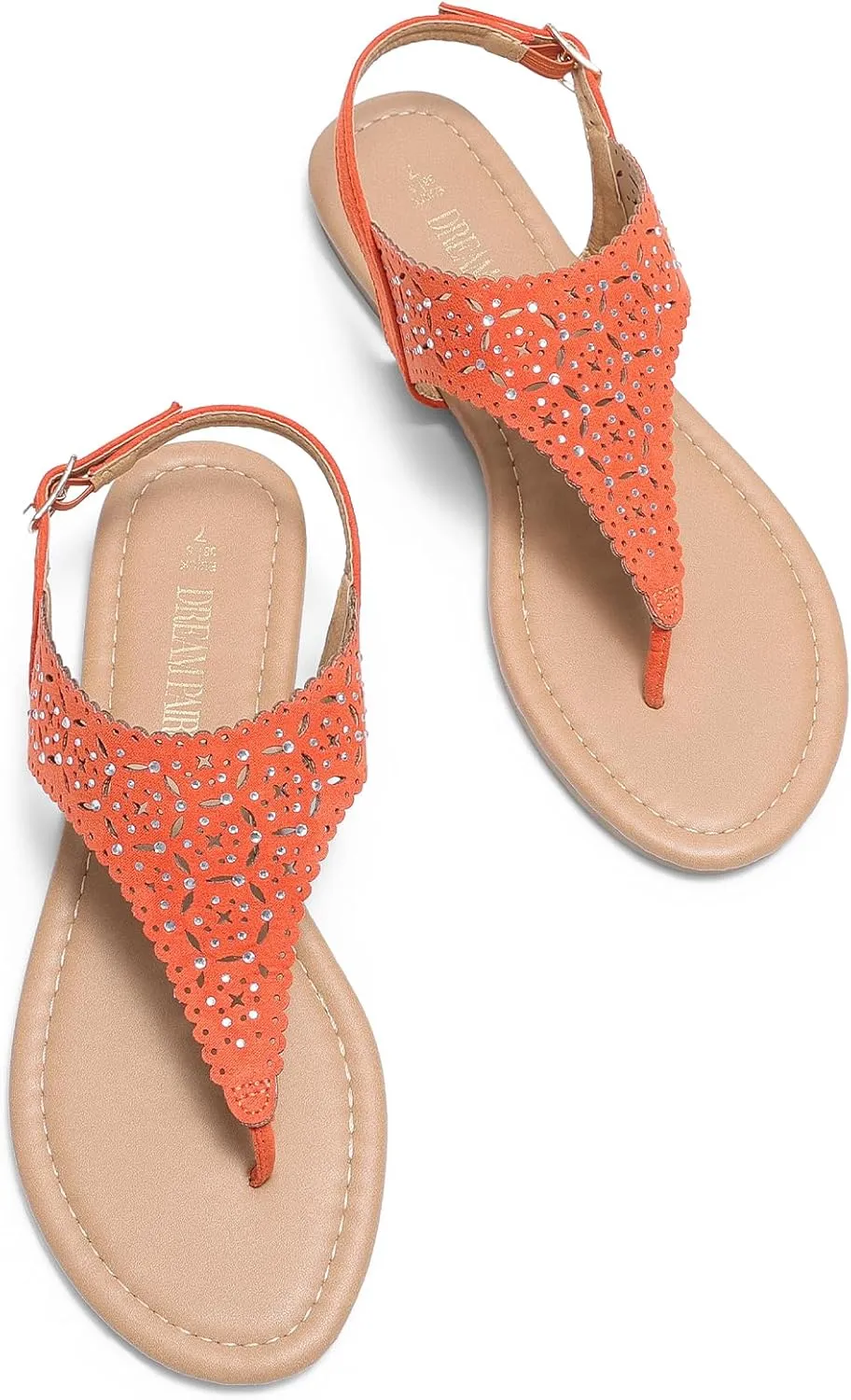 DREAM PAIRS Women's Rhinestone Casual Wear Cute Gladiator Flat Sandals Beach Dressy T-Strap Thong Sandals