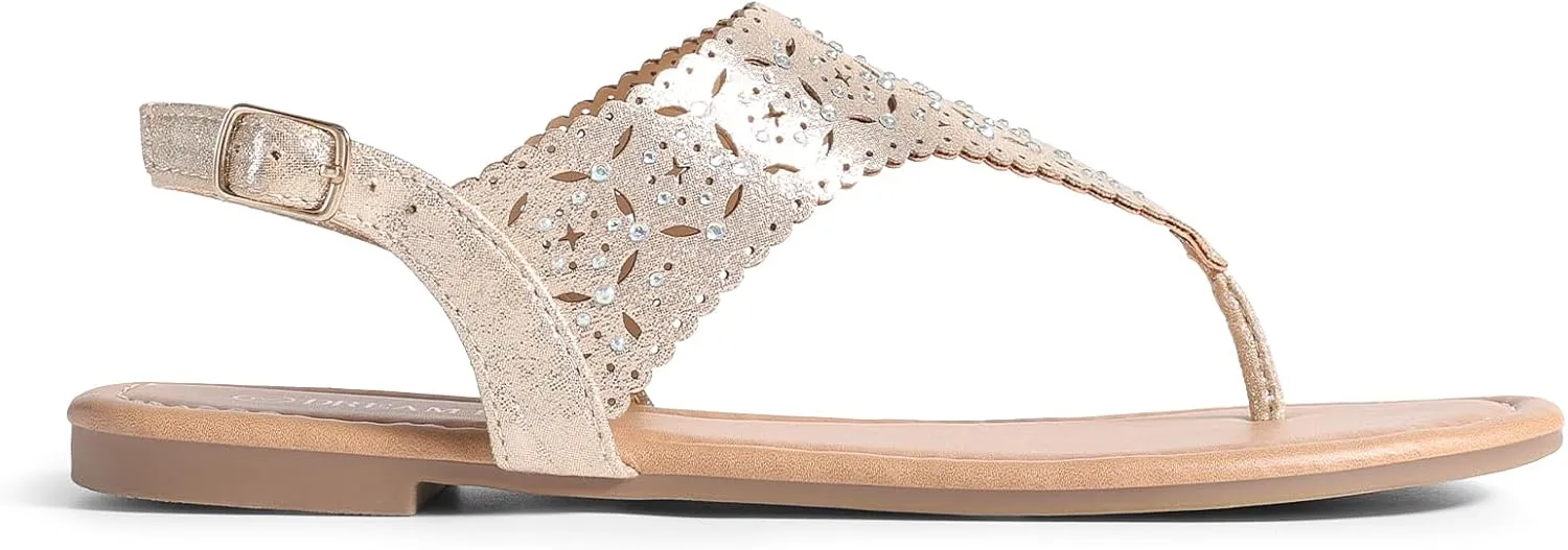 DREAM PAIRS Women's Rhinestone Casual Wear Cute Gladiator Flat Sandals Beach Dressy T-Strap Thong Sandals