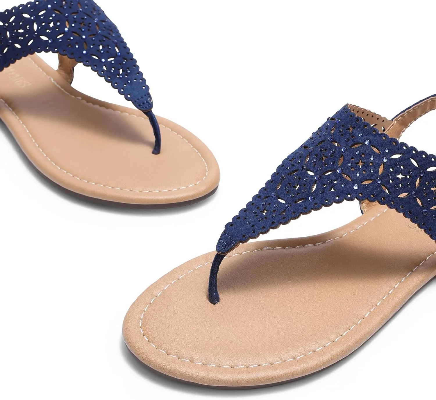 DREAM PAIRS Women's Rhinestone Casual Wear Cute Gladiator Flat Sandals Beach Dressy T-Strap Thong Sandals