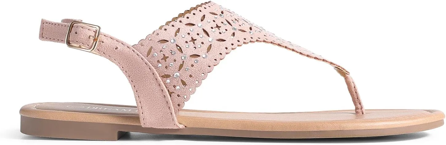 DREAM PAIRS Women's Rhinestone Casual Wear Cute Gladiator Flat Sandals Beach Dressy T-Strap Thong Sandals
