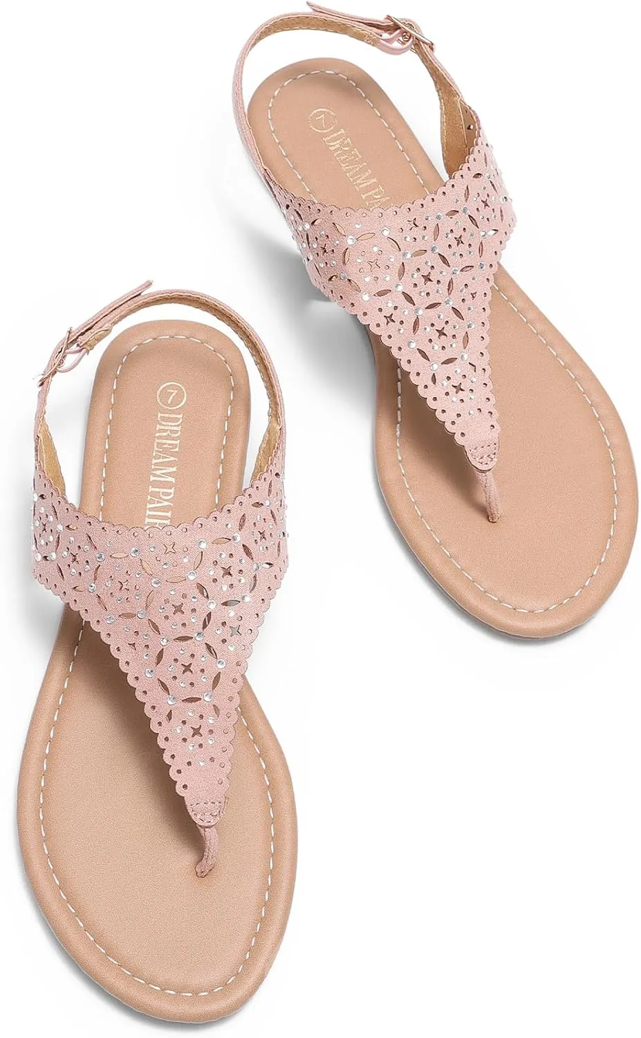 DREAM PAIRS Women's Rhinestone Casual Wear Cute Gladiator Flat Sandals Beach Dressy T-Strap Thong Sandals