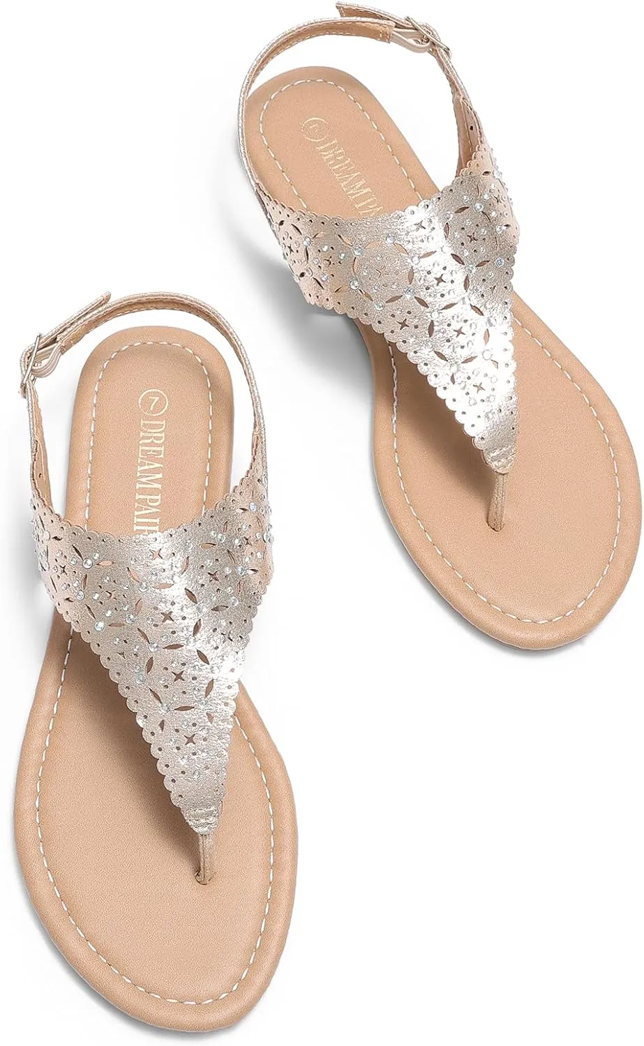 DREAM PAIRS Women's Rhinestone Casual Wear Cute Gladiator Flat Sandals Beach Dressy T-Strap Thong Sandals