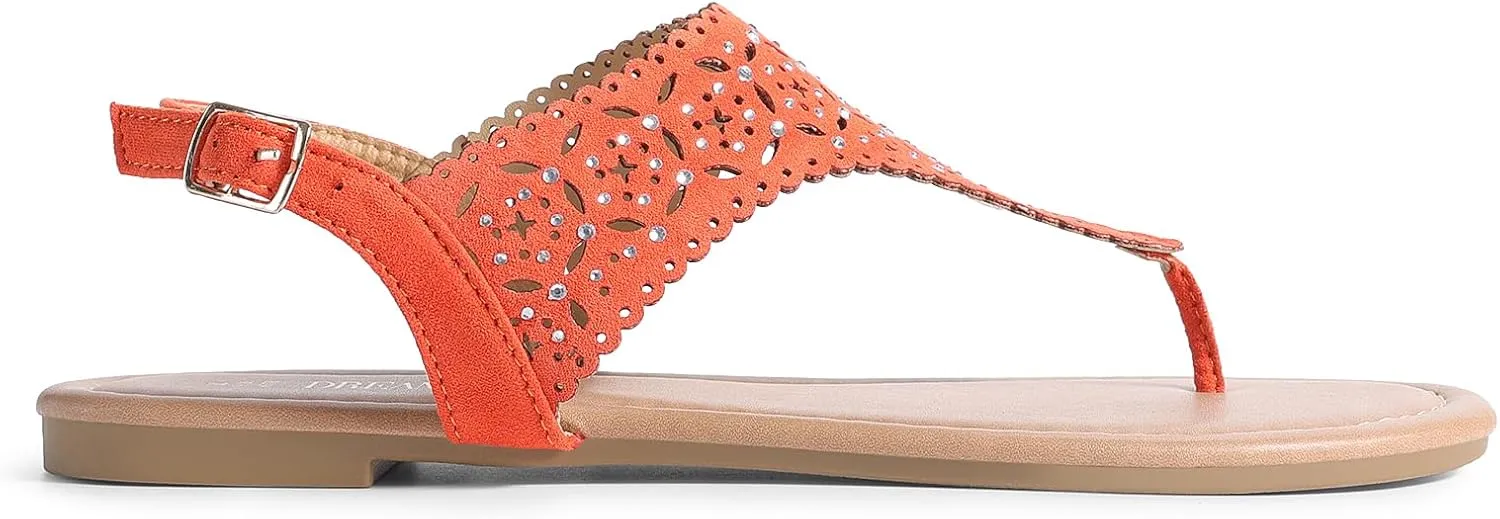 DREAM PAIRS Women's Rhinestone Casual Wear Cute Gladiator Flat Sandals Beach Dressy T-Strap Thong Sandals
