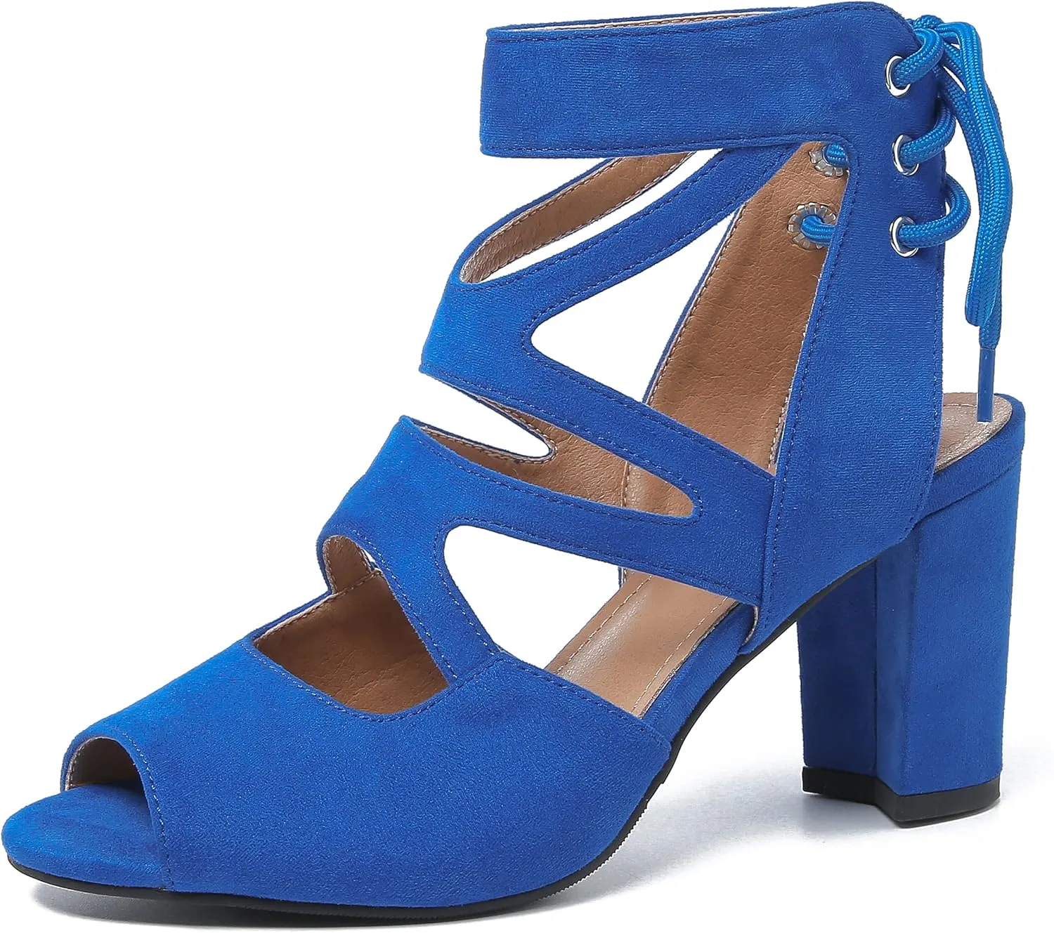 fereshte Womens Gladiator Sandals Strappy Lace Up Hollow Out Chunky High Heels