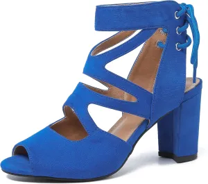 fereshte Womens Gladiator Sandals Strappy Lace Up Hollow Out Chunky High Heels