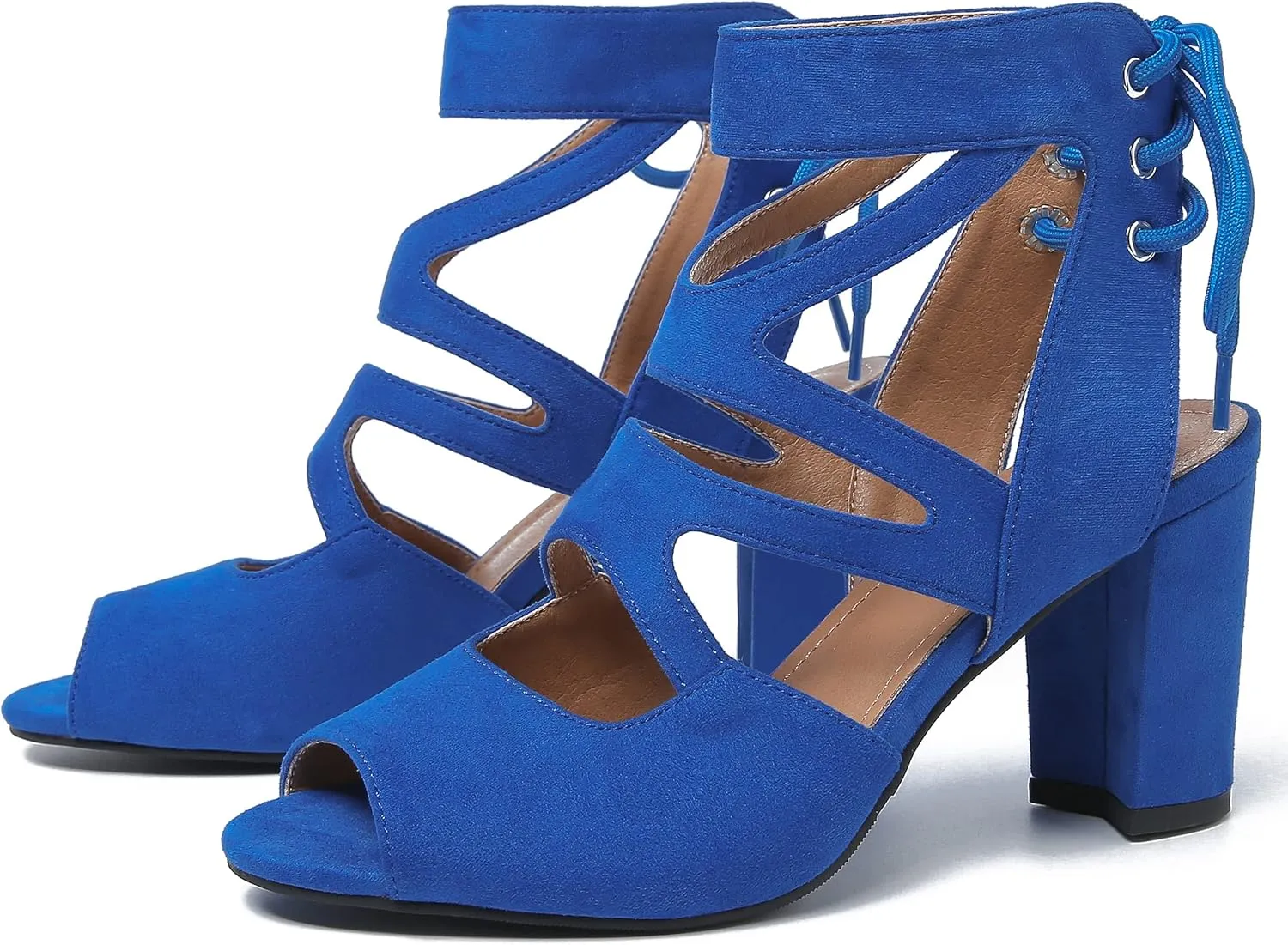 fereshte Womens Gladiator Sandals Strappy Lace Up Hollow Out Chunky High Heels
