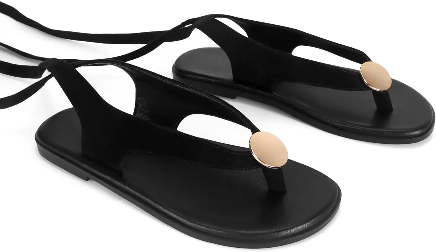 Flat Sandals for Women Strappy Sandals Comfortable Dressy Beach Flip Flop Slides Thong Sandals for Women with Metal Circular
