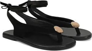 Flat Sandals for Women Strappy Sandals Comfortable Dressy Beach Flip Flop Slides Thong Sandals for Women with Metal Circular