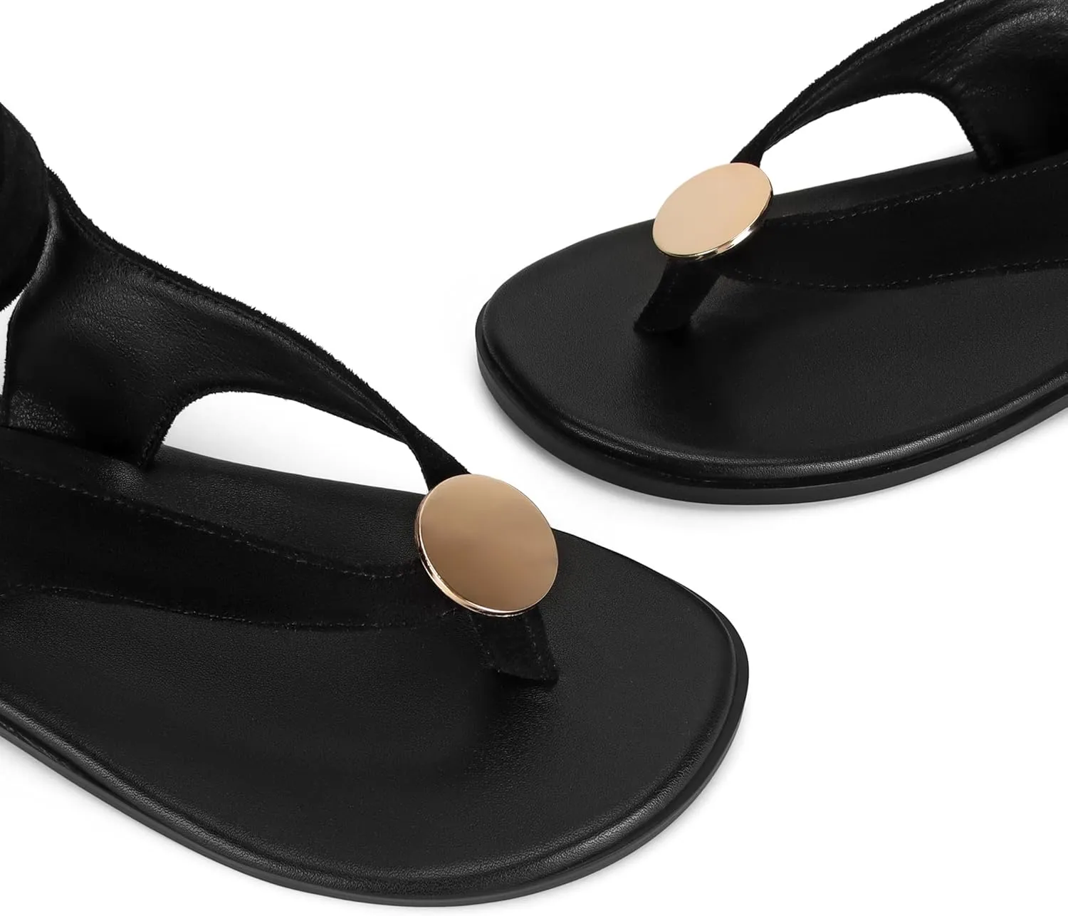 Flat Sandals for Women Strappy Sandals Comfortable Dressy Beach Flip Flop Slides Thong Sandals for Women with Metal Circular