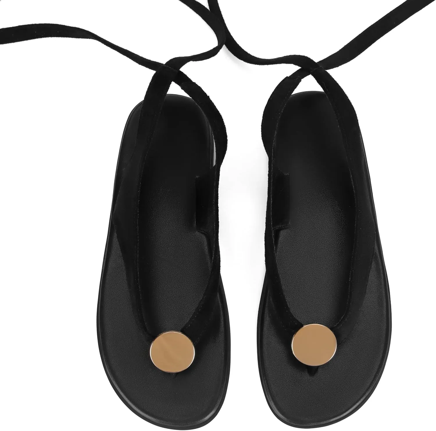 Flat Sandals for Women Strappy Sandals Comfortable Dressy Beach Flip Flop Slides Thong Sandals for Women with Metal Circular