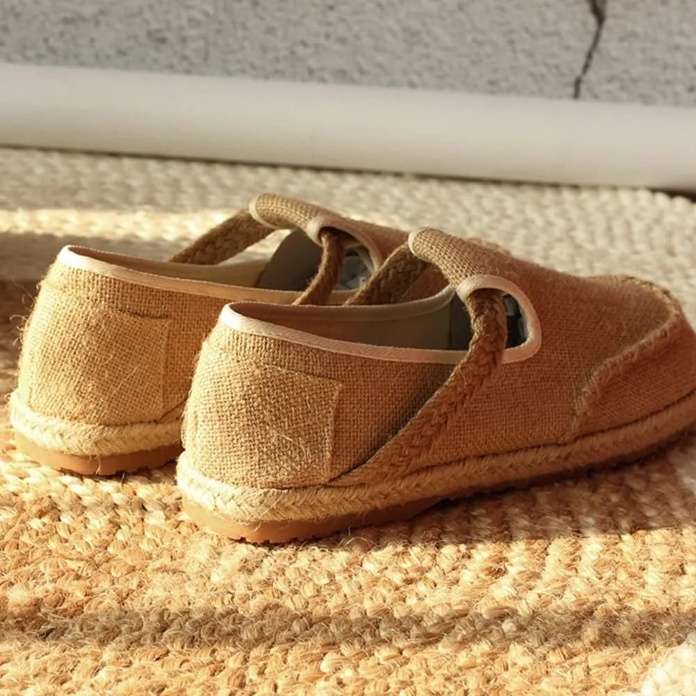 Flip Flops Retro Woven Straw-Soled Men's Shoes, One-Step Comfortable Breathable Linen Shoes
