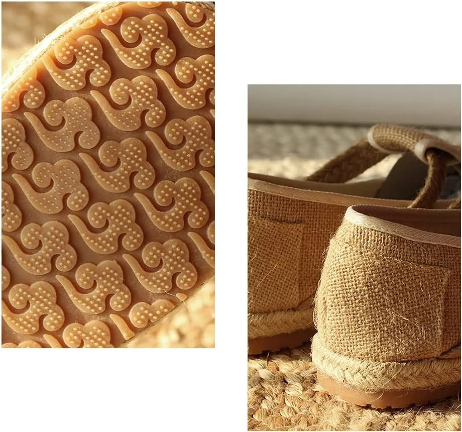 Flip Flops Retro Woven Straw-Soled Men's Shoes, One-Step Comfortable Breathable Linen Shoes