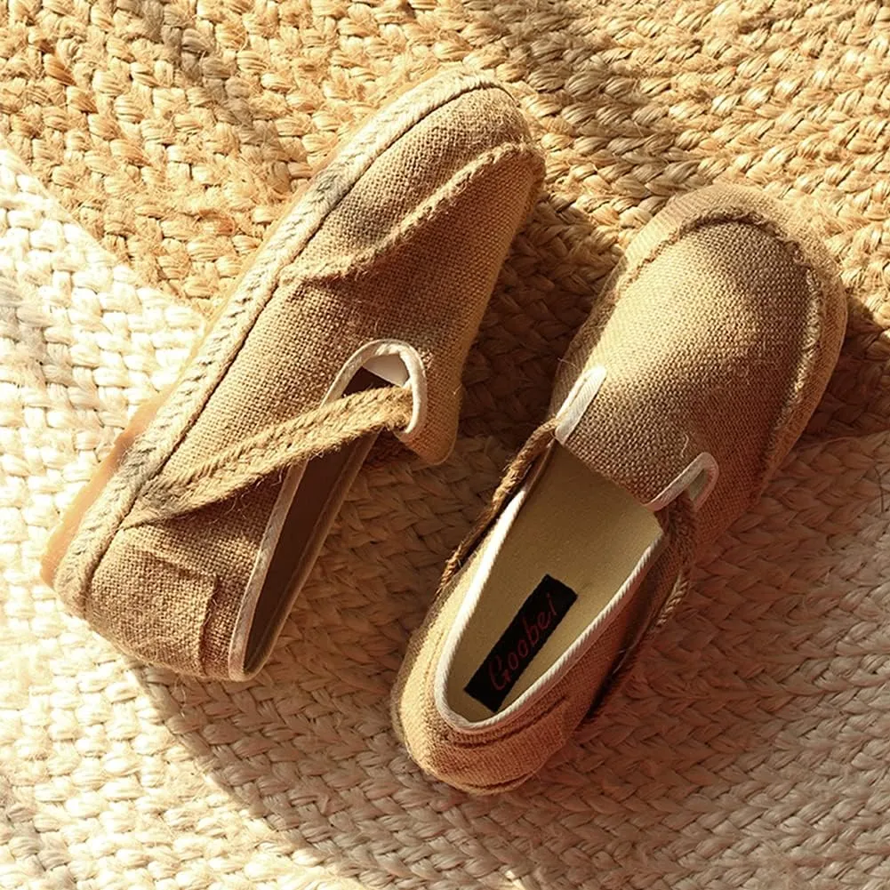 Flip Flops Retro Woven Straw-Soled Men's Shoes, One-Step Comfortable Breathable Linen Shoes
