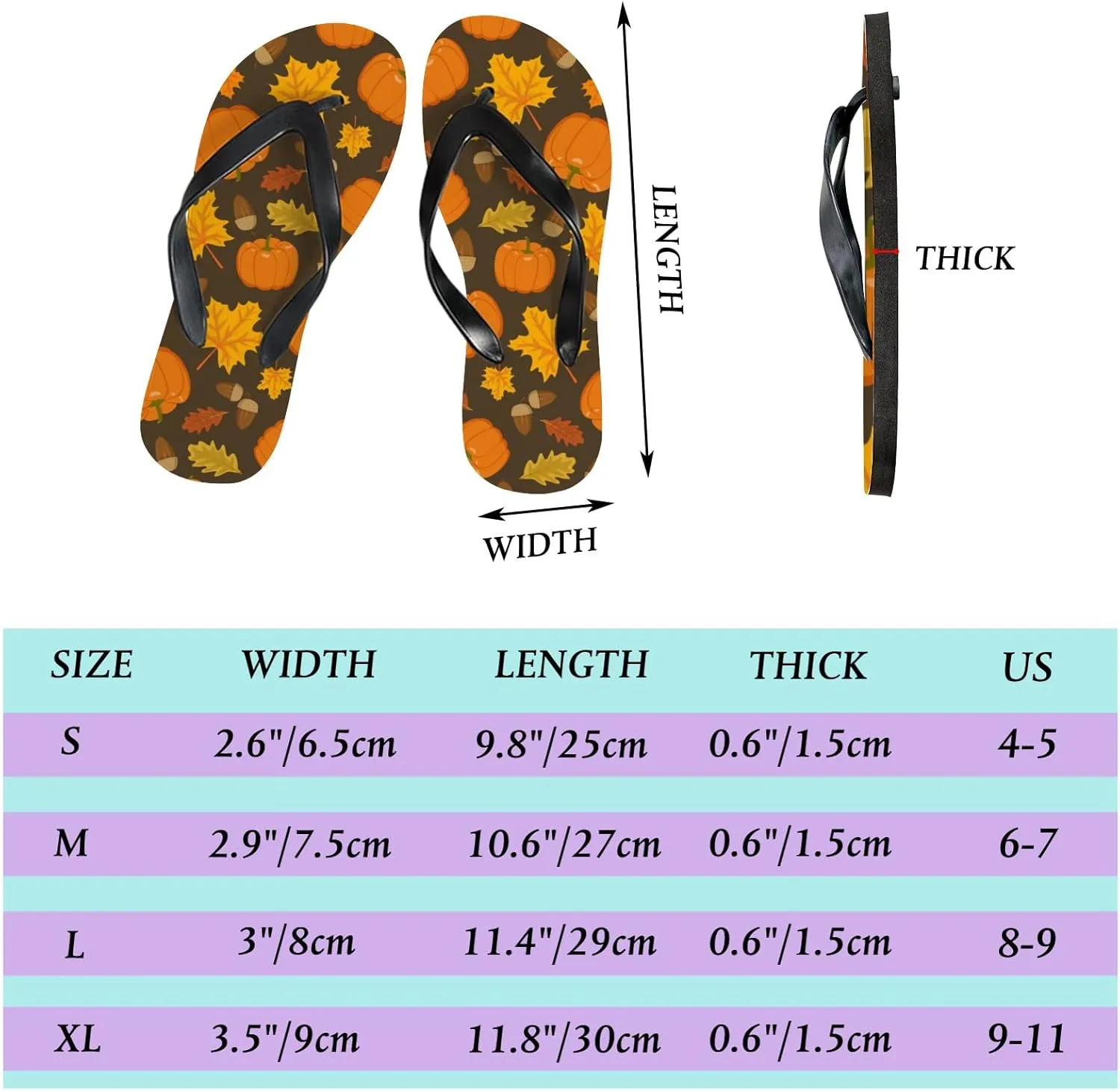 Flip Flops Sandals for Women Beach - Pumpkin Acorns Orange Oak Leaves Casual Flat Slide Sandal Thong Slippers Shower Shoes
