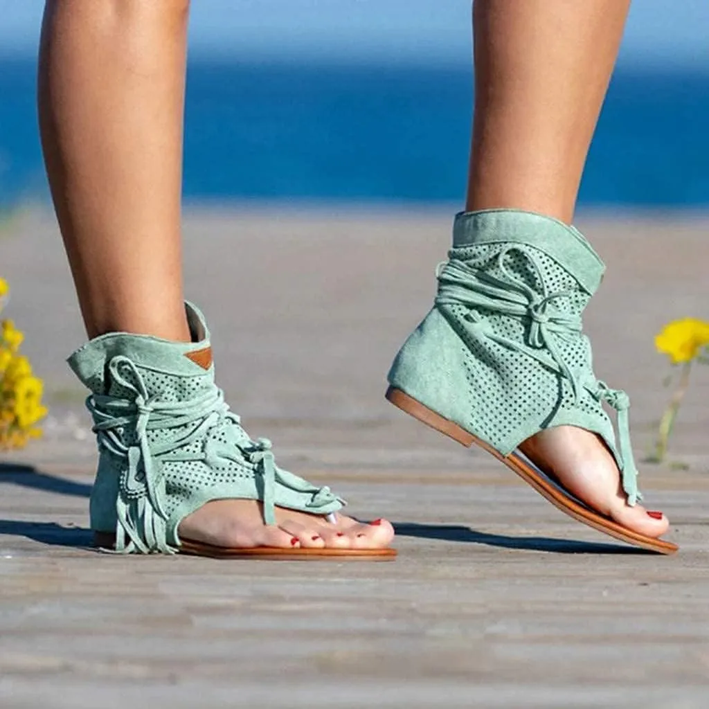 Flip Flops Sandals Fringes Thong Flats Shoes For Women Suede Tassels Womens Retro Casual Tassel Sandals