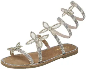 Forever Link Little Kids/Children/Girls Butterfly Rhinestone Wrap-around Flat Sandals