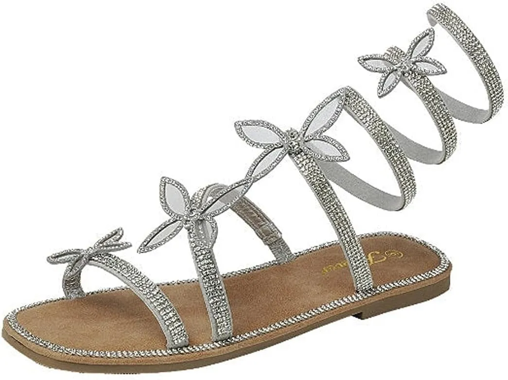 Forever Link Little Kids/Children/Girls Butterfly Rhinestone Wrap-around Flat Sandals