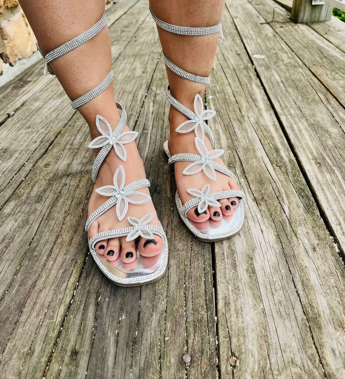 Forever Link Little Kids/Children/Girls Butterfly Rhinestone Wrap-around Flat Sandals