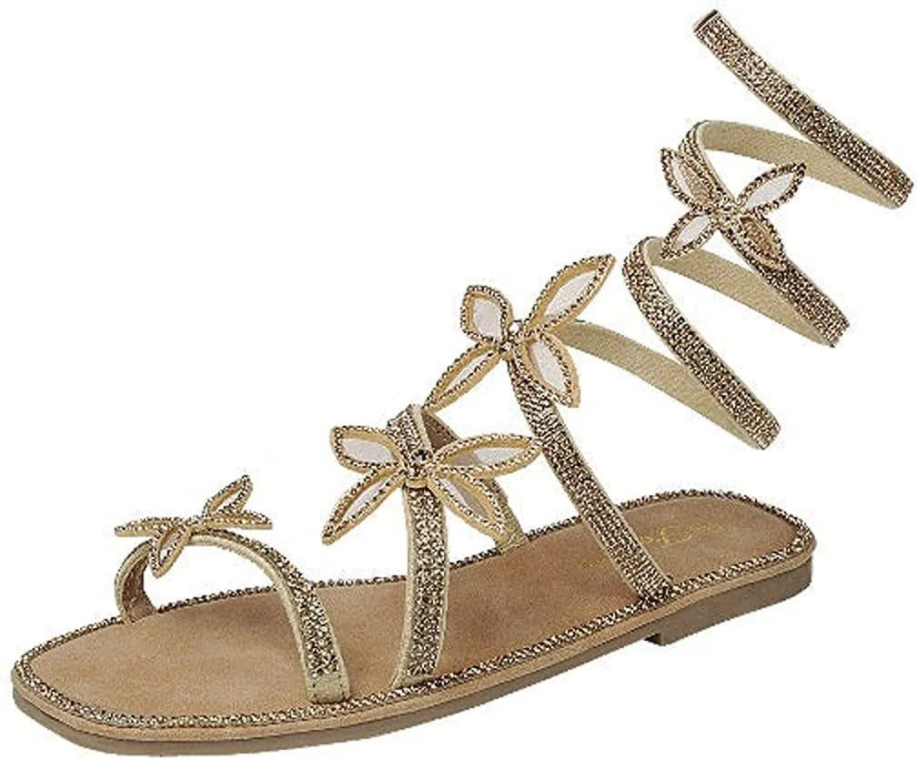 Forever Link Little Kids/Children/Girls Butterfly Rhinestone Wrap-around Flat Sandals