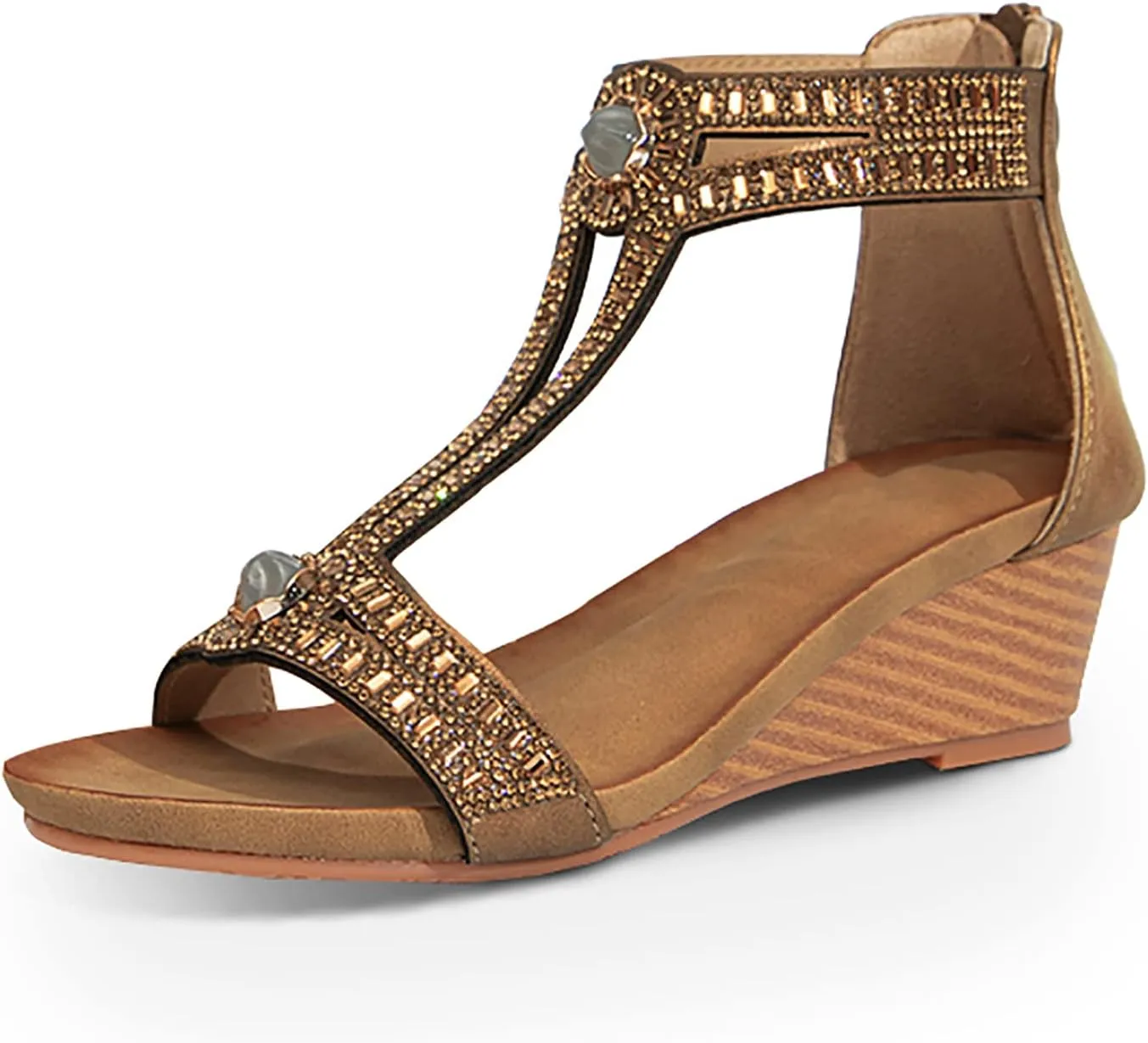 FRALOSHA Wedge Sandals for Women Open Toe Casual Summer Roman High Heel Breathable Beach Sandals