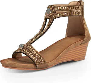 FRALOSHA Wedge Sandals for Women Open Toe Casual Summer Roman High Heel Breathable Beach Sandals