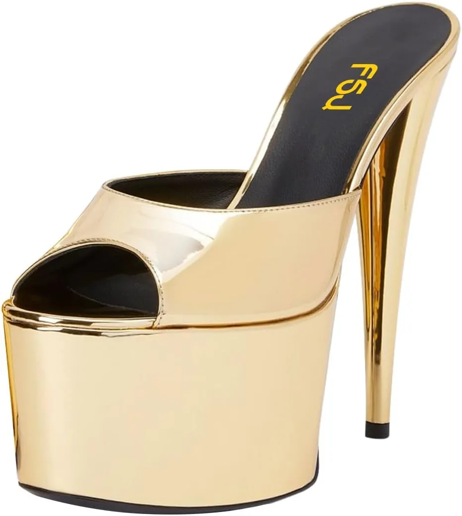 FSJ Women High Heeled Mules Open Toe Stilettos Sandals Backless Slip On Platform Slides Slippers Summer Daily Walking Party Dress Shoes Size 4-16 US