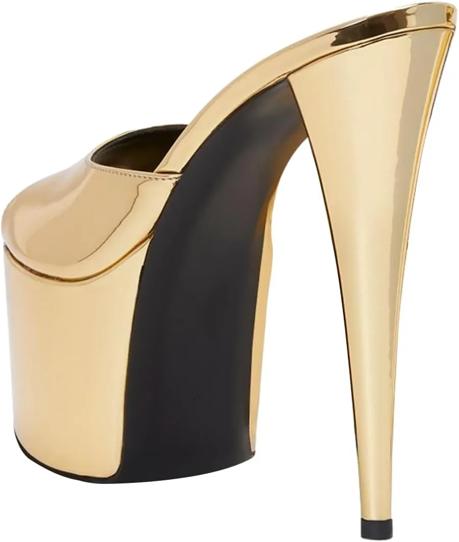 FSJ Women High Heeled Mules Open Toe Stilettos Sandals Backless Slip On Platform Slides Slippers Summer Daily Walking Party Dress Shoes Size 4-16 US