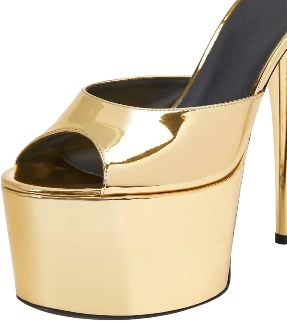 FSJ Women High Heeled Mules Open Toe Stilettos Sandals Backless Slip On Platform Slides Slippers Summer Daily Walking Party Dress Shoes Size 4-16 US