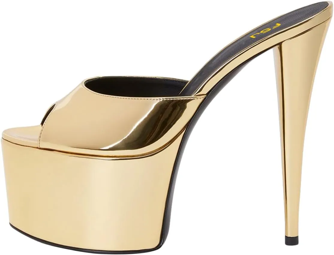 FSJ Women High Heeled Mules Open Toe Stilettos Sandals Backless Slip On Platform Slides Slippers Summer Daily Walking Party Dress Shoes Size 4-16 US