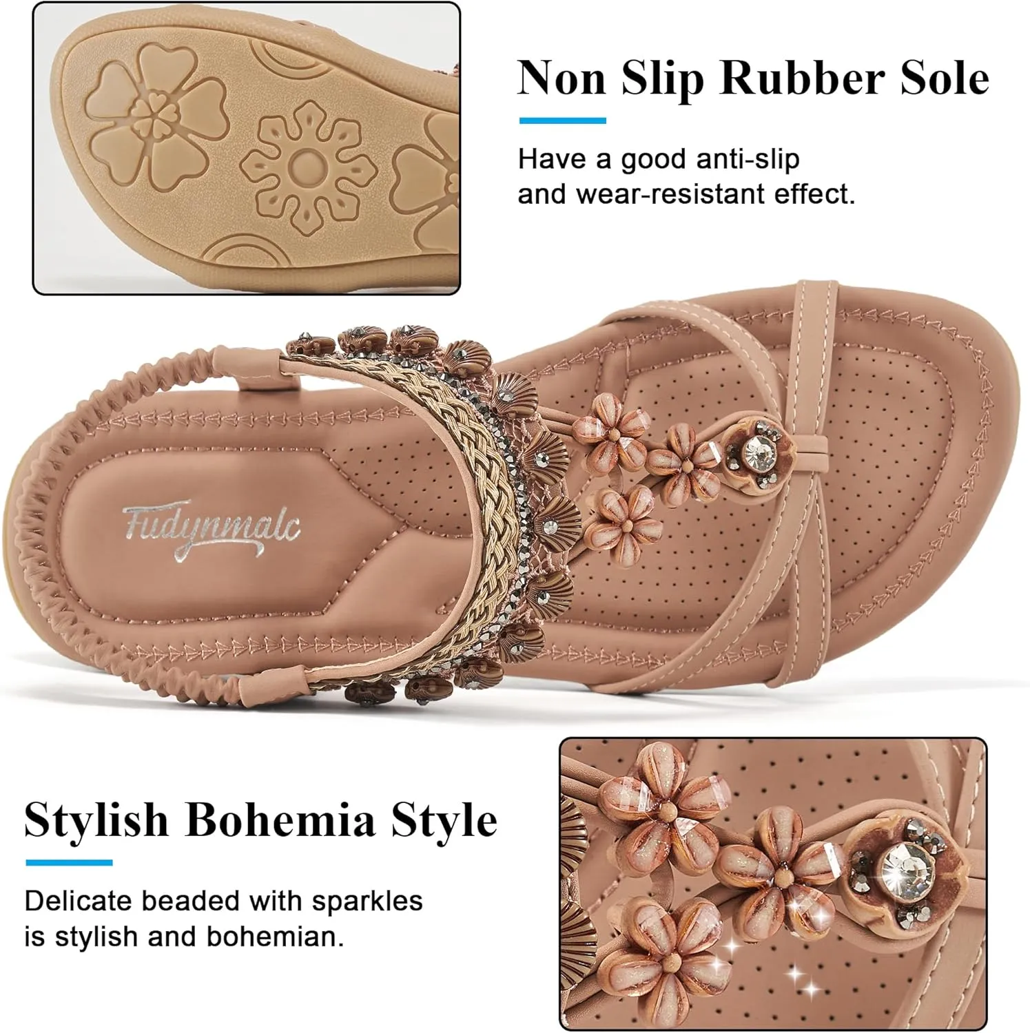 FUDYNMALC Womens Sandals Flat Shoes: Casual Summer Dressy Flats Gladiator Comfortable Walking Footwear