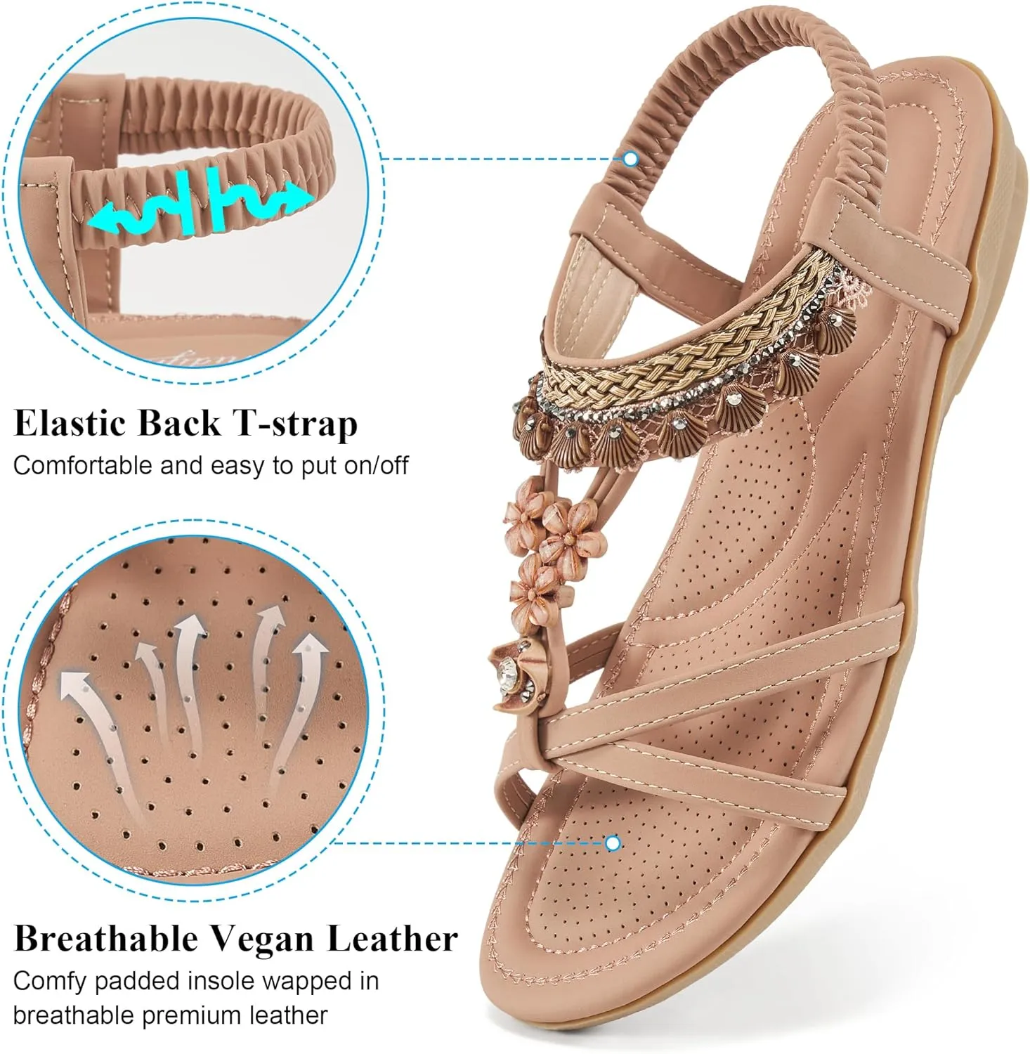 FUDYNMALC Womens Sandals Flat Shoes: Casual Summer Dressy Flats Gladiator Comfortable Walking Footwear