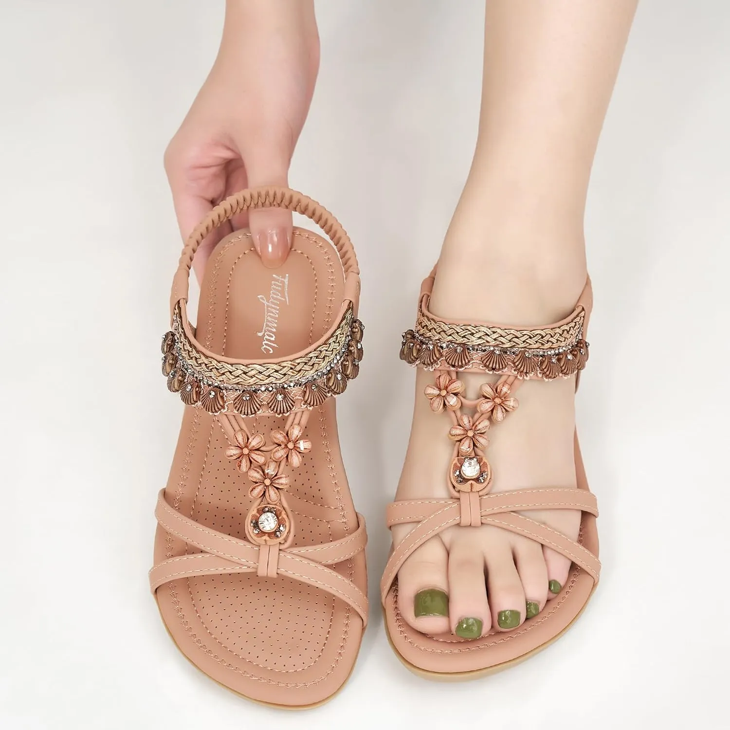 FUDYNMALC Womens Sandals Flat Shoes: Casual Summer Dressy Flats Gladiator Comfortable Walking Footwear