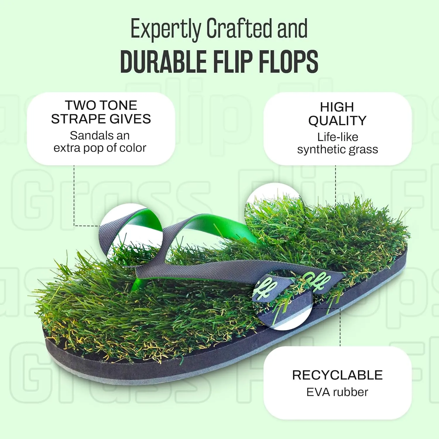 GFF Grass Flip Flops for Men/Women/Kids - XS/S/M/L Size Sandal - Camo/Black/Pink Color Slippers